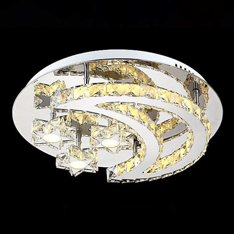 Ringed Shape Semi Flush Mount Modern Style Crystal Flush Ceiling Light in Silver