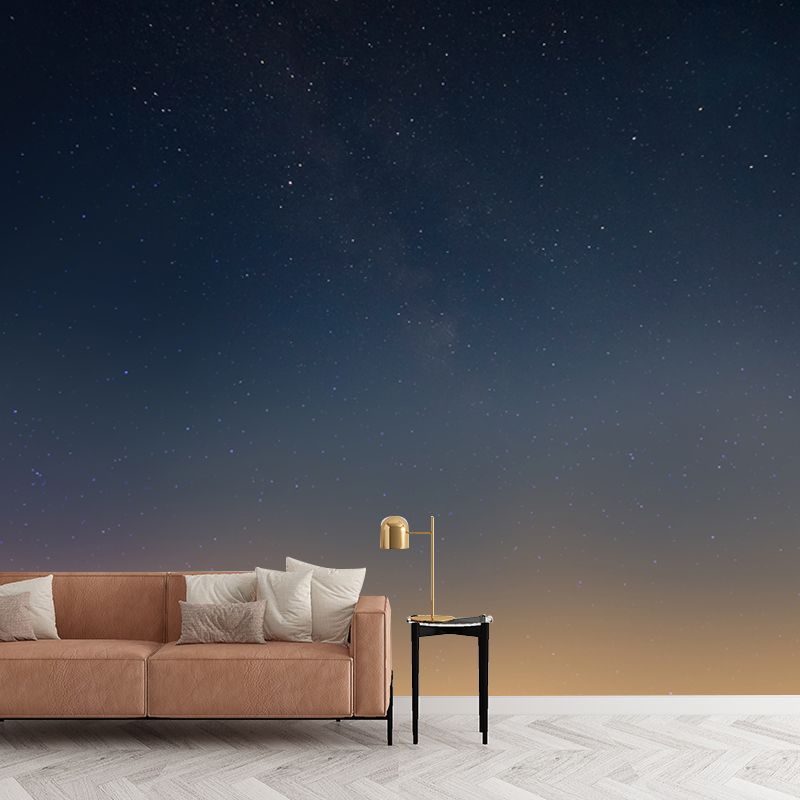 Non-Woven Waterproof Mural Modern Night Stars Printed Wall Covering in Blue-Yellow