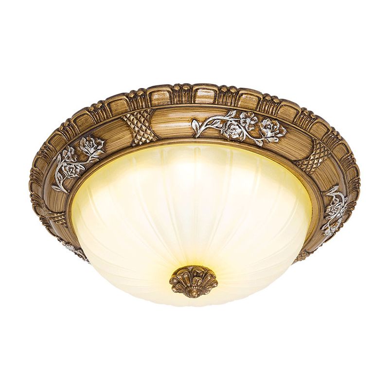 LED Ceiling Mounted Light with Bowl Shade Tan Glass Traditional Bedroom Flush Lamp in Brown, 14"/16"/19.5" Width