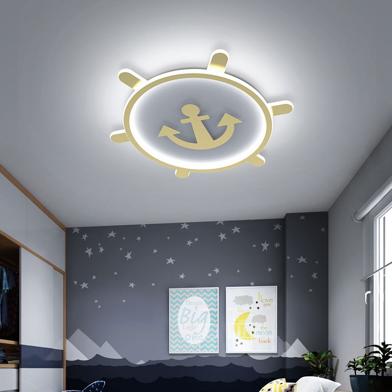 Gold Circular LED Ceiling Light in Kids Creative Style Aluminium Flush Mount with Acrylic Shade