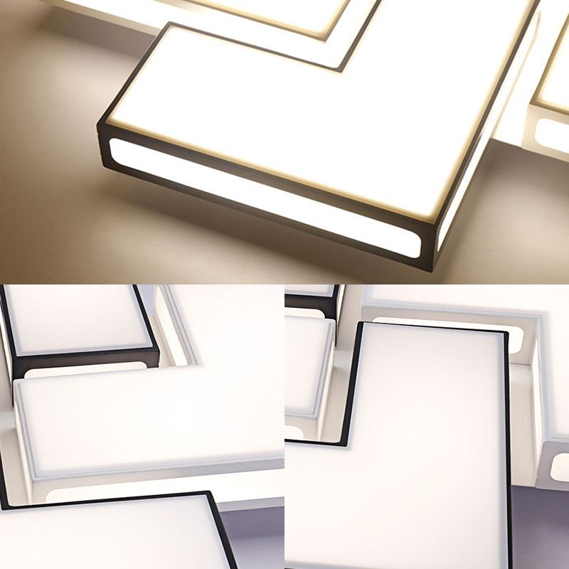 Adult Bedroom Square Flushmount Light Acrylic Contemporary White/Black and White LED Ceiling Lamp