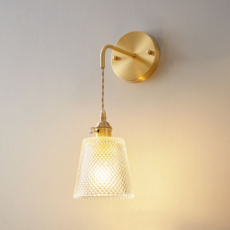 Industrial Style 1 Light Wall Light Geometric Shade Glass Wall Light Sconce in Brass