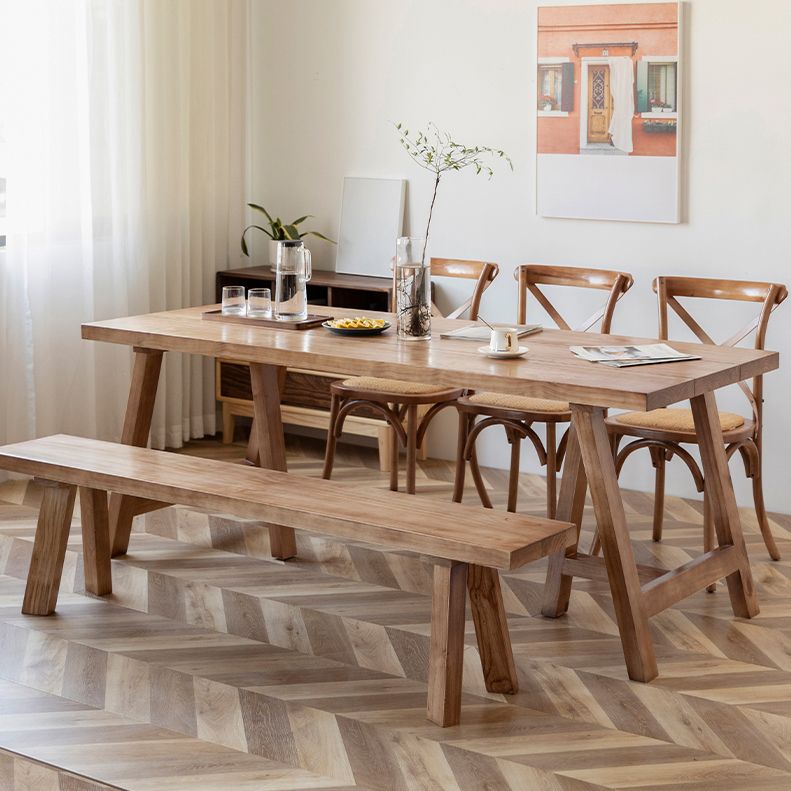 Rectangle Solid Wood Dining Table Modern Pine Table in Nature with Double Pedestal