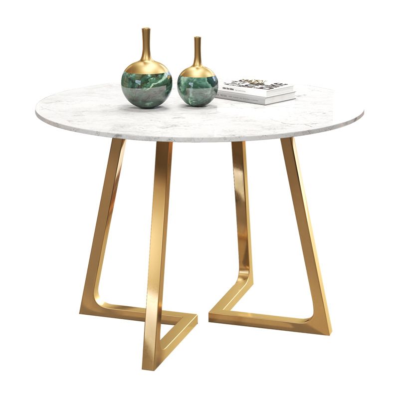Glam Style Round Stone Top Kitchen Table Gold Base Dining Table in White
