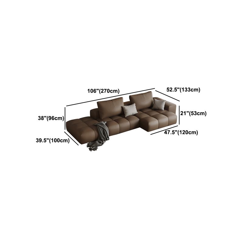 Dark Brown Faux Leather Sectional Stain-Resistant One Arm Sectional for Living Room