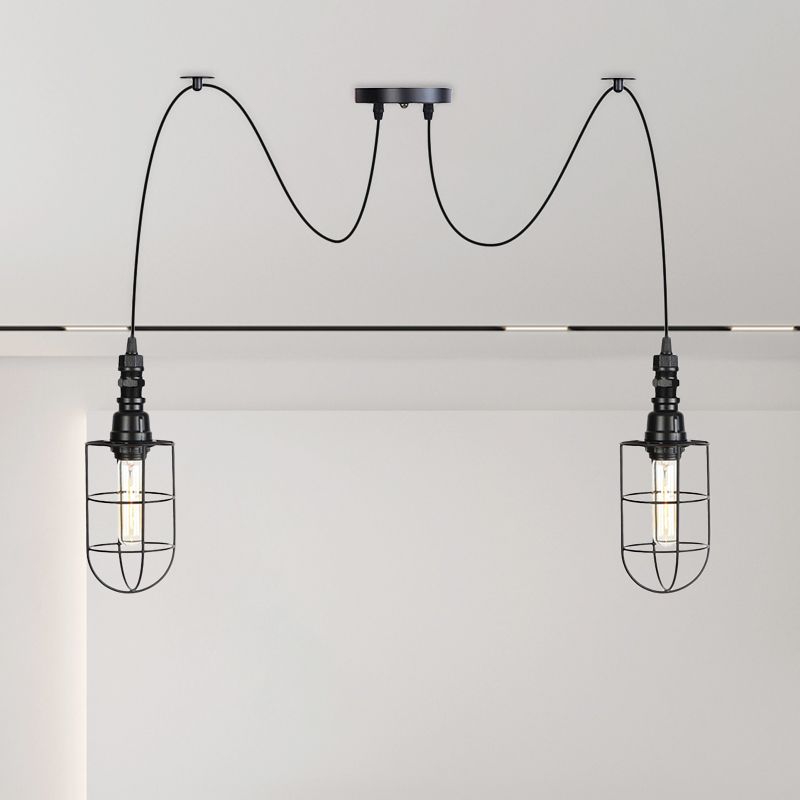 2/3/6 lampen Swag hanglampverlichting Antiqued Caged Iron Mini Meerdere hangende lamp in het zwart