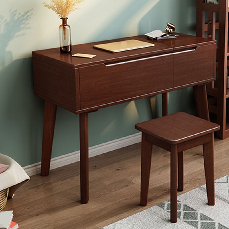 Solid Wood Mirrored Vanity and Stool Scandinavian Dressing Table