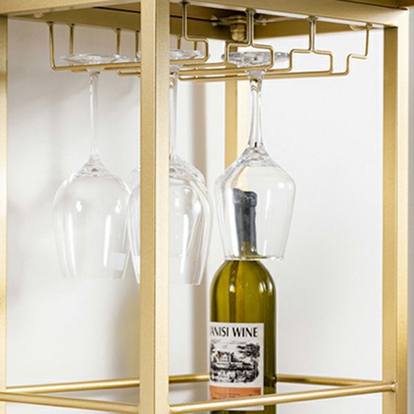 Glam White Stone Bar Dining Table Gold Iron Double Pedestal Bistro Table with Shelve