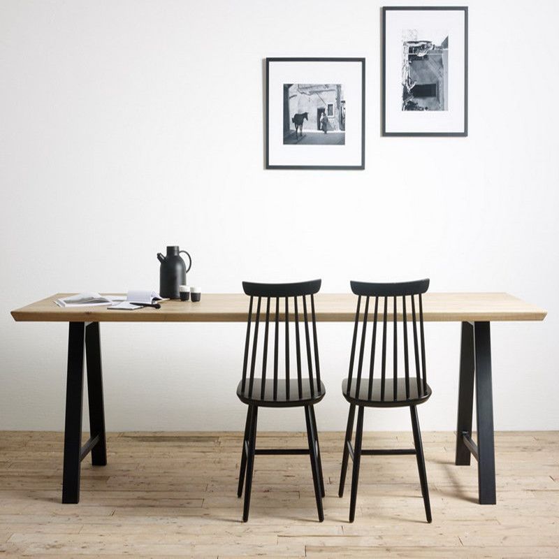 Rectangle Luxury Dining Table Double Pedestal Fixed Table with Solid Wood
