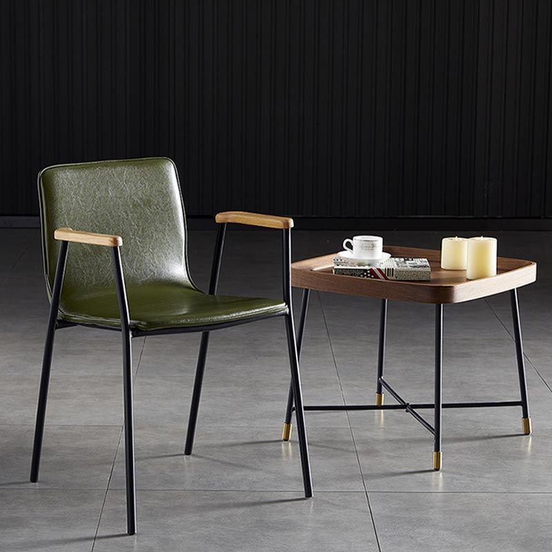 Industrial Dining Arm Chair Leather Dining Chair with Metal Base