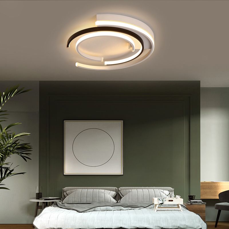 Luminaire encastré circulaire moderne en acrylique pour chambre à coucher, luminaire LED en noir et blanc