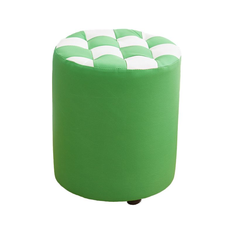 Contemporary Pouf Ottoman PU Leather Upholstered Tufted Square Pattern Round Ottoman