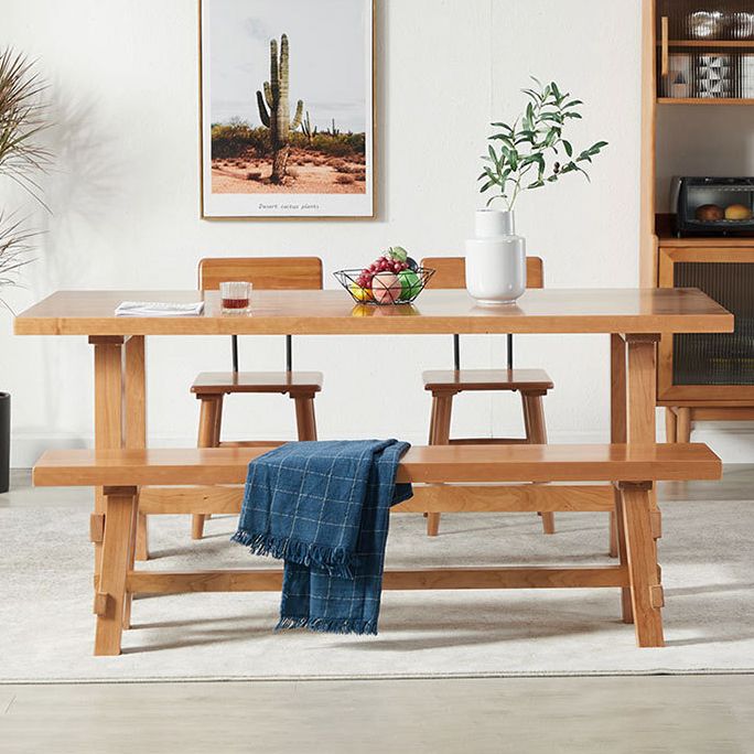 Contemporary Trestle Base Dining Table Rectangle Solid Wood Table