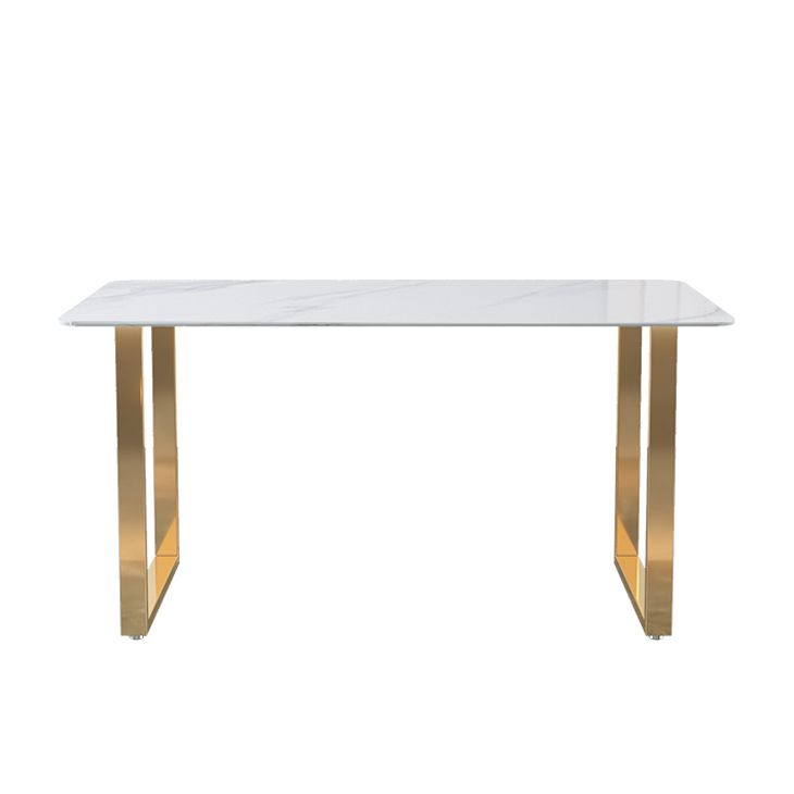Glam Iron Dining Table Set 1/2/5 Pieces Rectangle White Sintered Stone Top Dinette Set