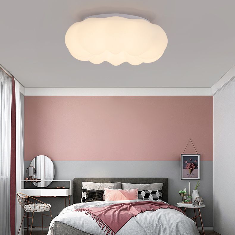 White Modern Metal Flush Mount Pumpkin Shape Ceiling Light with Plastic Shade for Bedroom