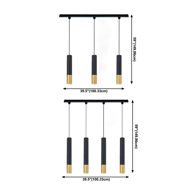 Cylinder Island Lights Modern Pendant Light Metal Island Ceiling Light in Gold and Black