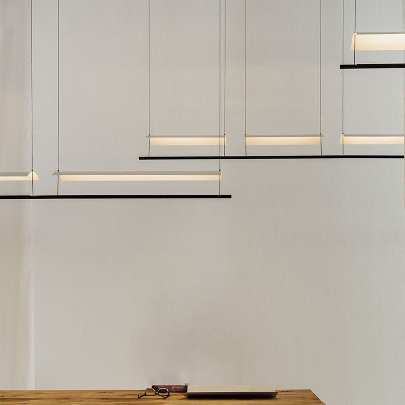 Black and White Kitchen Island Fixture Linear Modern Iron Pendant Light