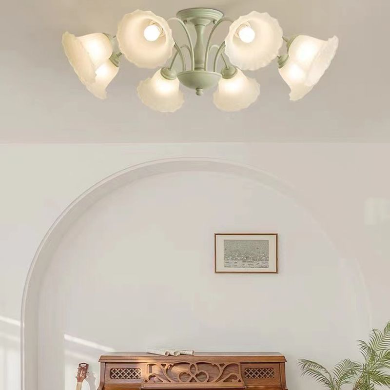 Modern Green Ceiling Lamp Glass Flush Mount Light Fixture for Bedroom