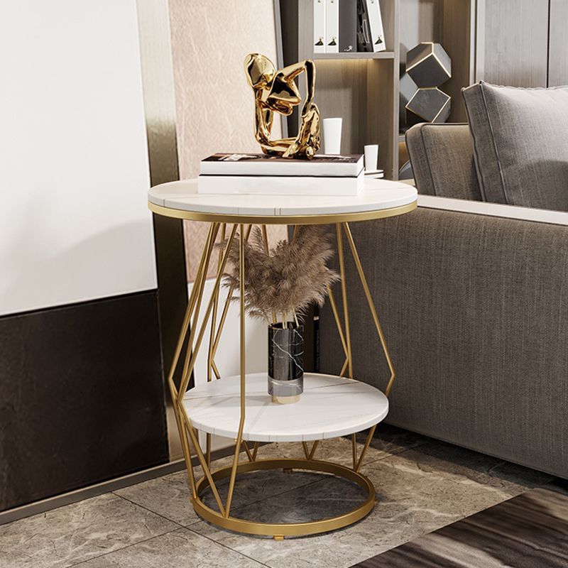 Frame Pedestal Design Gold/black Iron Pedestal Rock Slab Table Top with Shelf Side Table