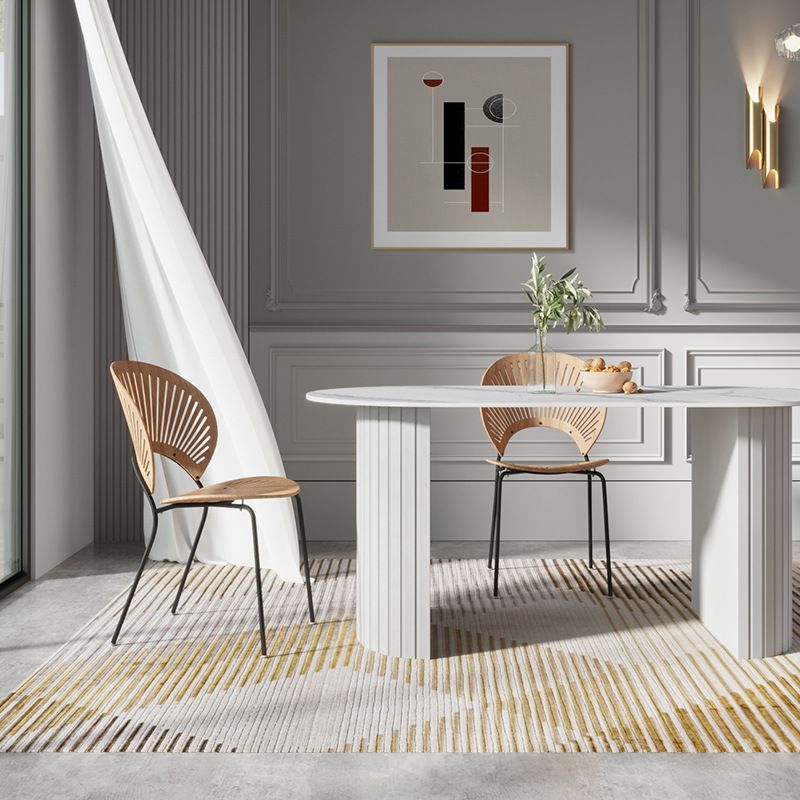 Sintered Stone Dining Table Modern White Furniture with Double Pedestal for Office