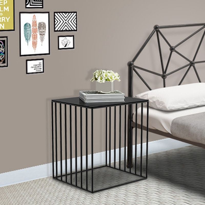 Contemporary Glass Top Frame Square Bedside Accent Side Table