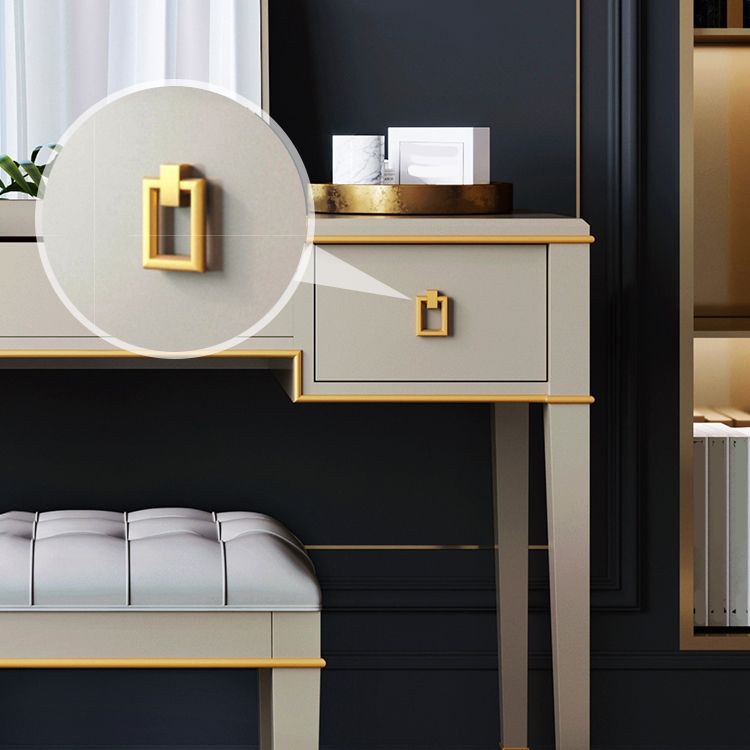 Solid Wood Make-up Vanity Mirrored Vanity Set with Padded Stool