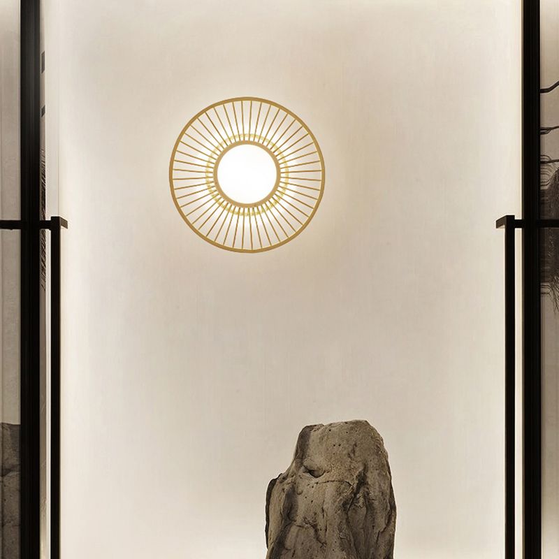 Wheel Shaped Living Room Wall Mount Light Bamboo Simplicity LED Wall Lighting in Wood