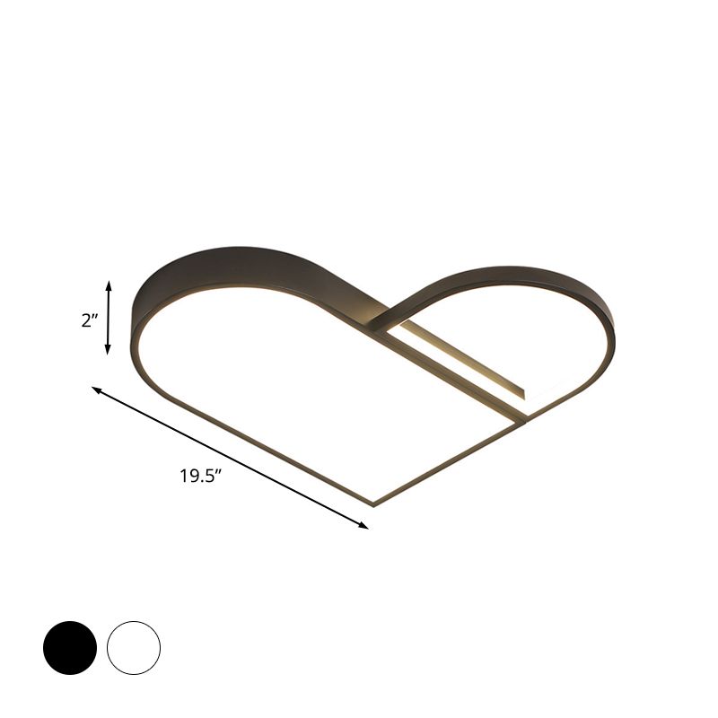 LED Bedroom Flush Mount Modern White/Black Flush Lighting with Love Heart Shape Metal Shade, 19.5"/23.5" Width