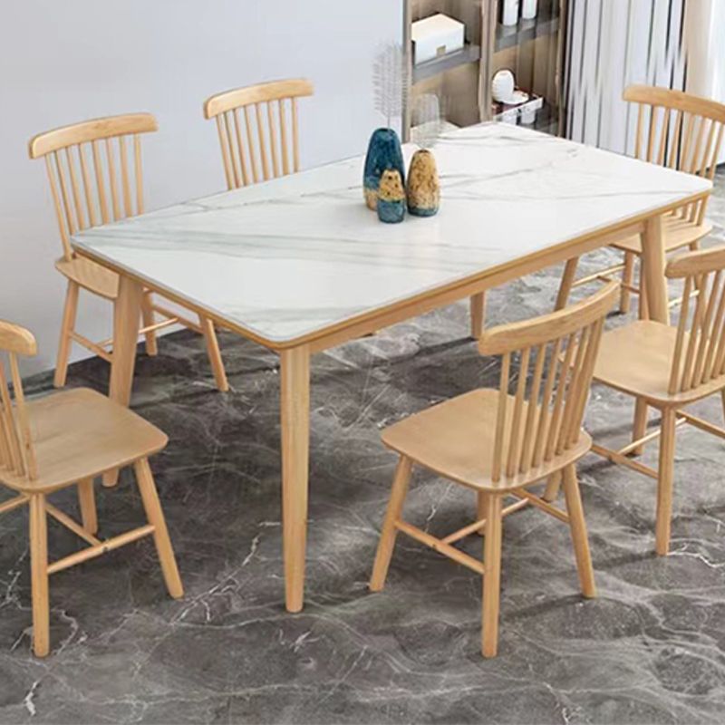 Modern Dining Table Natural Rubberwood Legs Dining Table with White Top