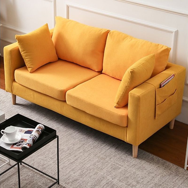 Contemporary Sofa with 2 Pillows Square Arm Living Room Fabric Seating