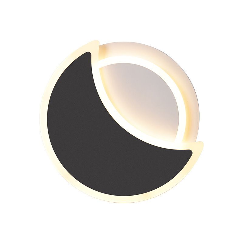 Modern 2 - Light Round Wall Light in Black / White Finish Iron and Acrylic Wall Flush