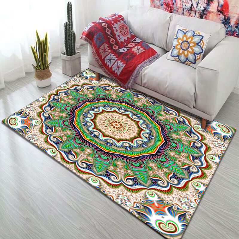 Yellow Bohemian Carpet Polyester Graphic Carpet Non-Slip Backing Carpet for Living Room