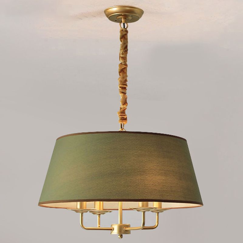 4-Light Traditional Fabric Chandelier Drum Ceiling Light for Dining Room