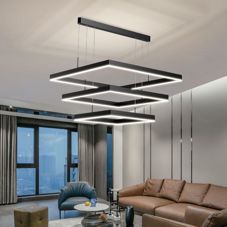 Square Shape Metal Hanging Lights Modern Style Hanging Light Fixtures in Black