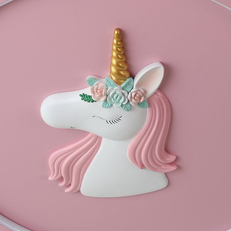 Luminaire encastré à 1 lumière LED en forme de dessin animé en métal licorne pour chambre d'enfant
