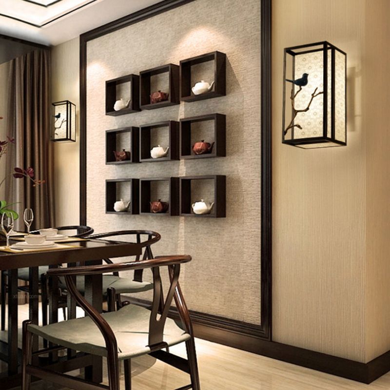 16"/31.5" H Fabric Rectangle Wall Mounted Light Classic 1 Light Living Room Sconce in Black