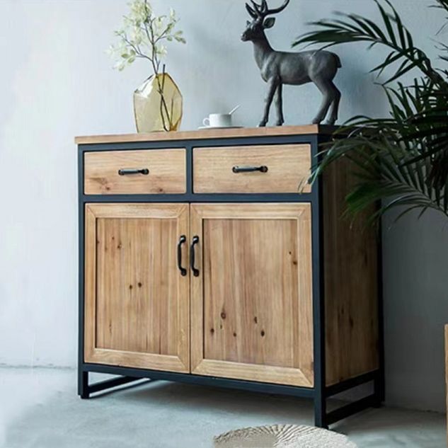 Distressed Wood 15.7" D Accent Cabinet Industrial Iron 2 - Door Chest with 2 Drawers