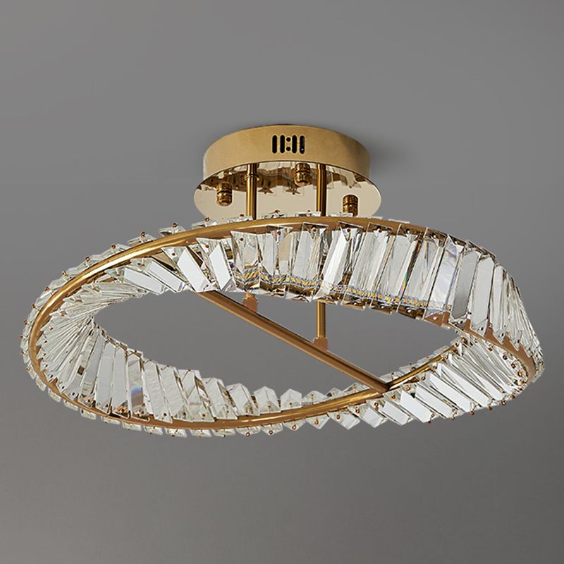 Linear Crystal 1 - Light Semi Flush Mount in Polished Gold Interior LED Ceiling Semi Flush