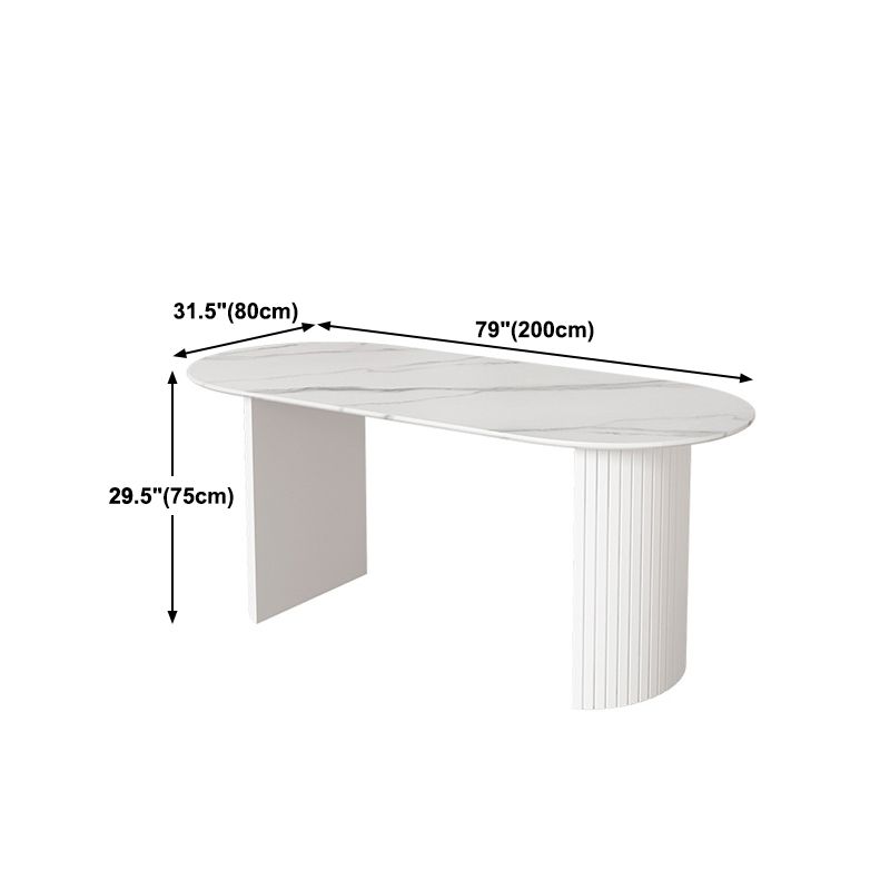Stone Top Table Contemporary Dining Table with Sled Base in White
