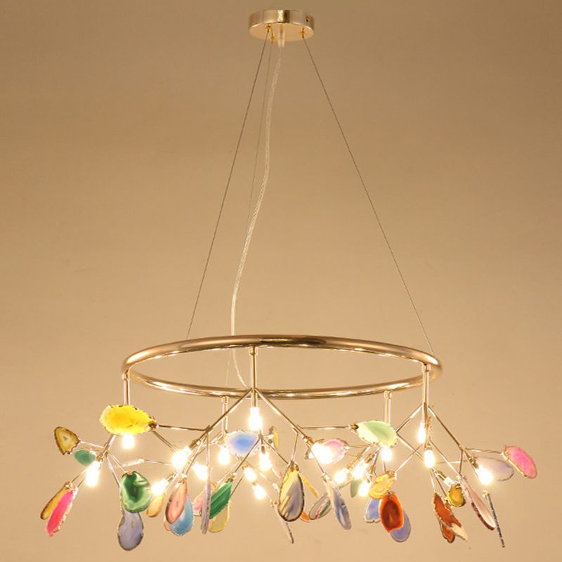 Luce a sospensione a pendente di agata Luce artistica moderna moderna Luce appesa oro per soggiorno