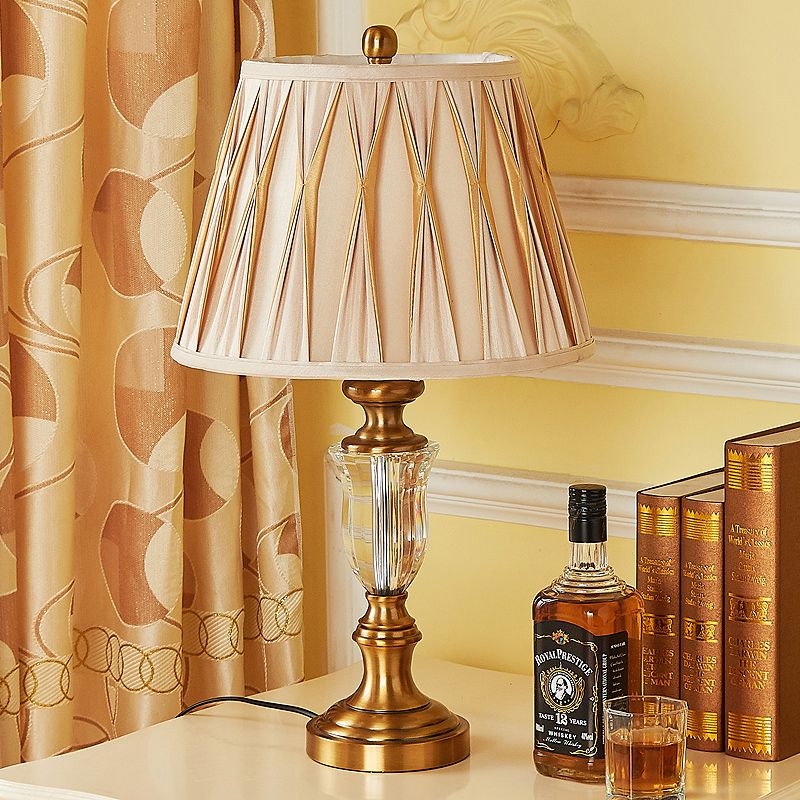 Modernism Tapered/Basket Task Light Hand-Cut Crystal 1 Bulb Nightstand Lamp in Light Brown