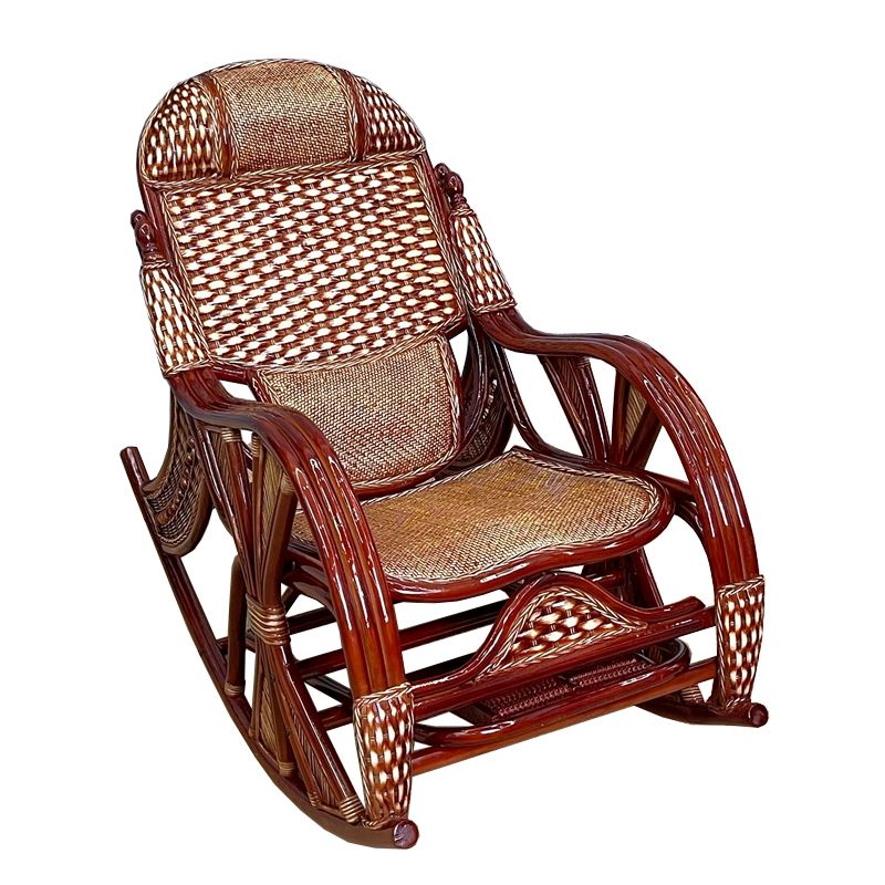 Traditional Rocking Chair Rattan Spindle Backrest Solid Color Indoor Rocking Chair