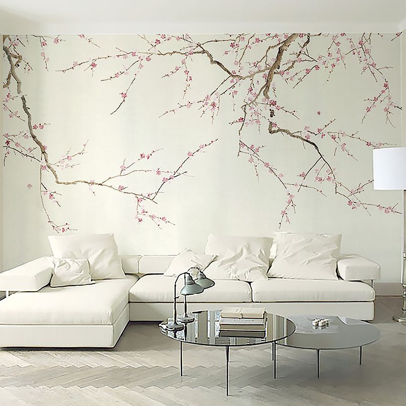 Photo Style Plum Blossoms Mural Full Size Wall Covering for Girl's Bedroom, Made to Measure