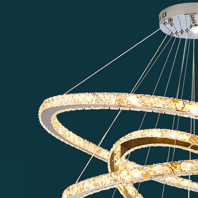 Contemporary Tiered LED Hanging Ceiling Lights Gold Crystal Pendant Chandelier for Living Room