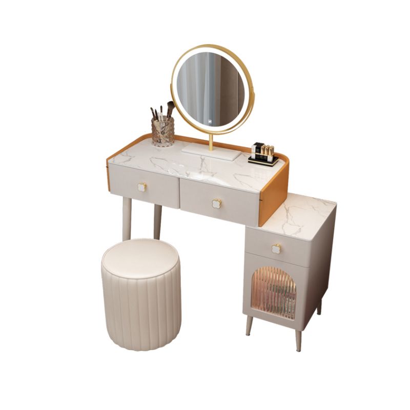 Solid Wood Makeup Vanity Desk Lighted Mirror Makeup Vanity Set with Drawer