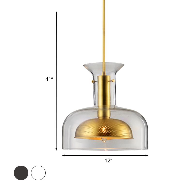 Suspension de suspension en pot simplicité transparente / fumée de verre gris 1 bulbe de cuisine plafond LED
