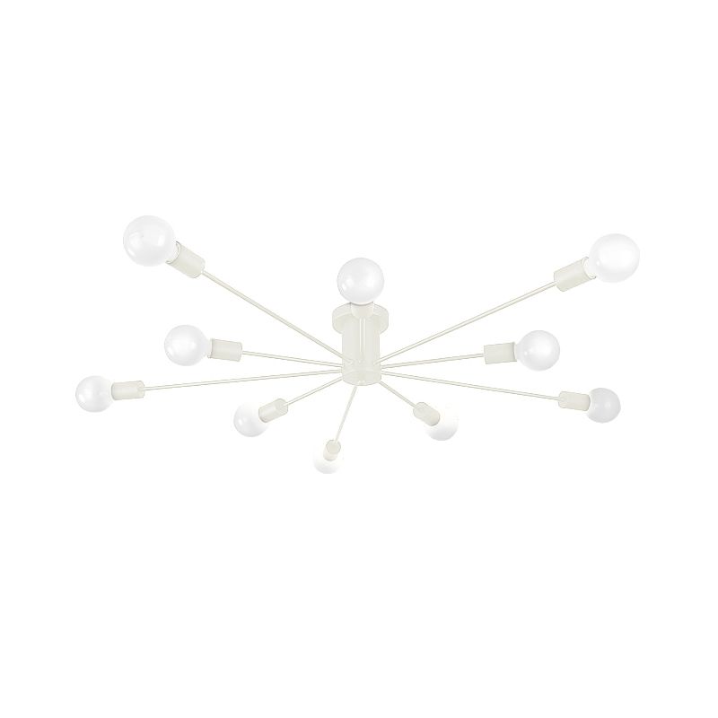 6/8 Heads Ceiling Light Fixture with Exposed Bulb Metal Retro Style Bedroom Semi Flush Mount Lighting in Black/White