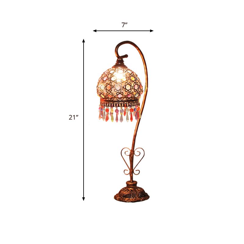 Bohemian Globe/Dome Night Table Lamp 1 Bulb Metal Task Lighting in Red/Brass for Living Room