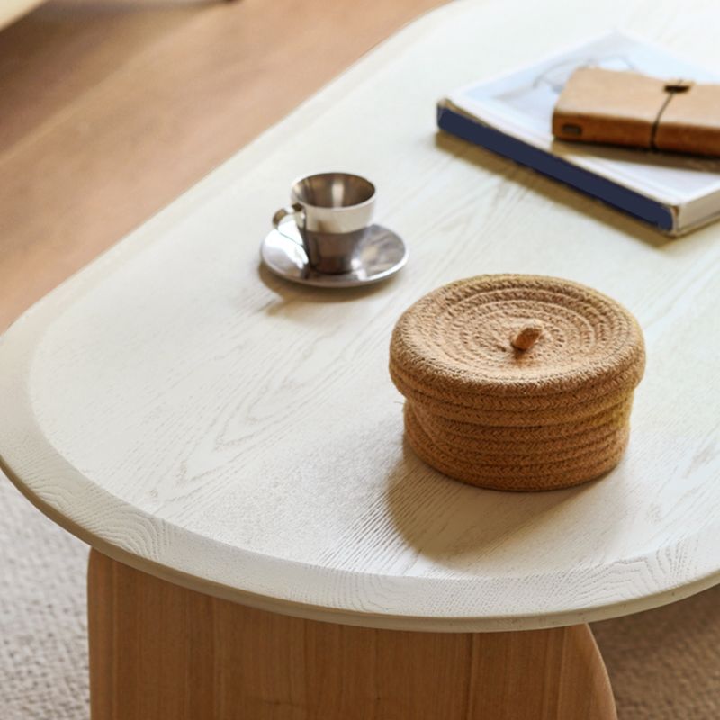 Scandinavian Pine Wood Coffee Table with Sled Base Oval Coffee Table