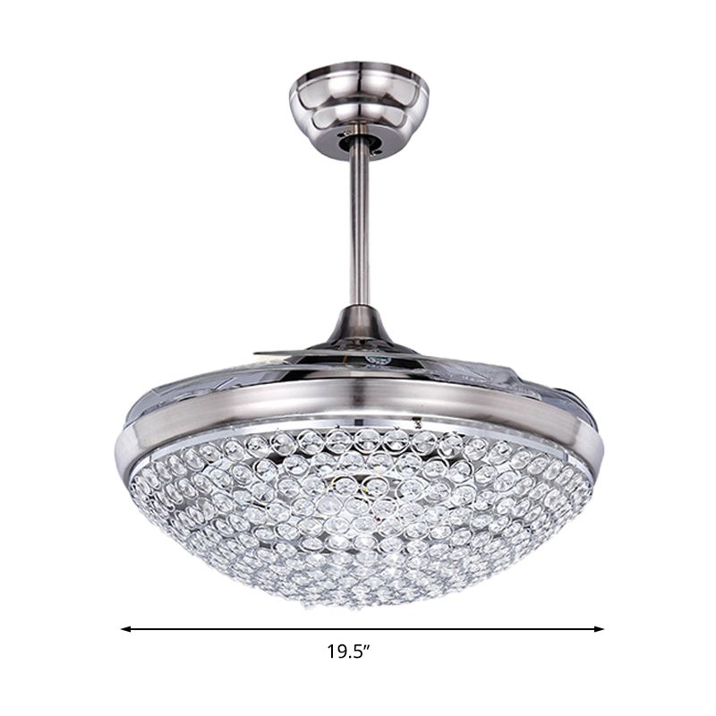 Zeitgenössische Deckenlüfter Leichtkristall -LED -Flush -Montierung in Nickel mit Fernbedienung/Frequenzumwandlung